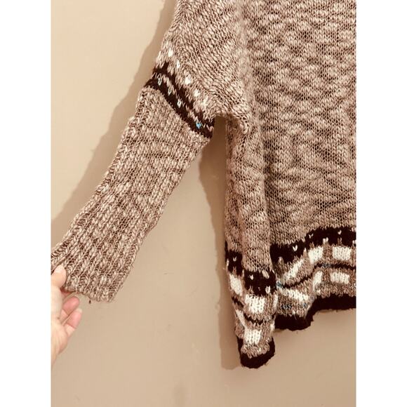 Free People Brown Oversized Aztec Wool Mohair Blend Knit Pullover Sweater Size S - Picture 5 of 11